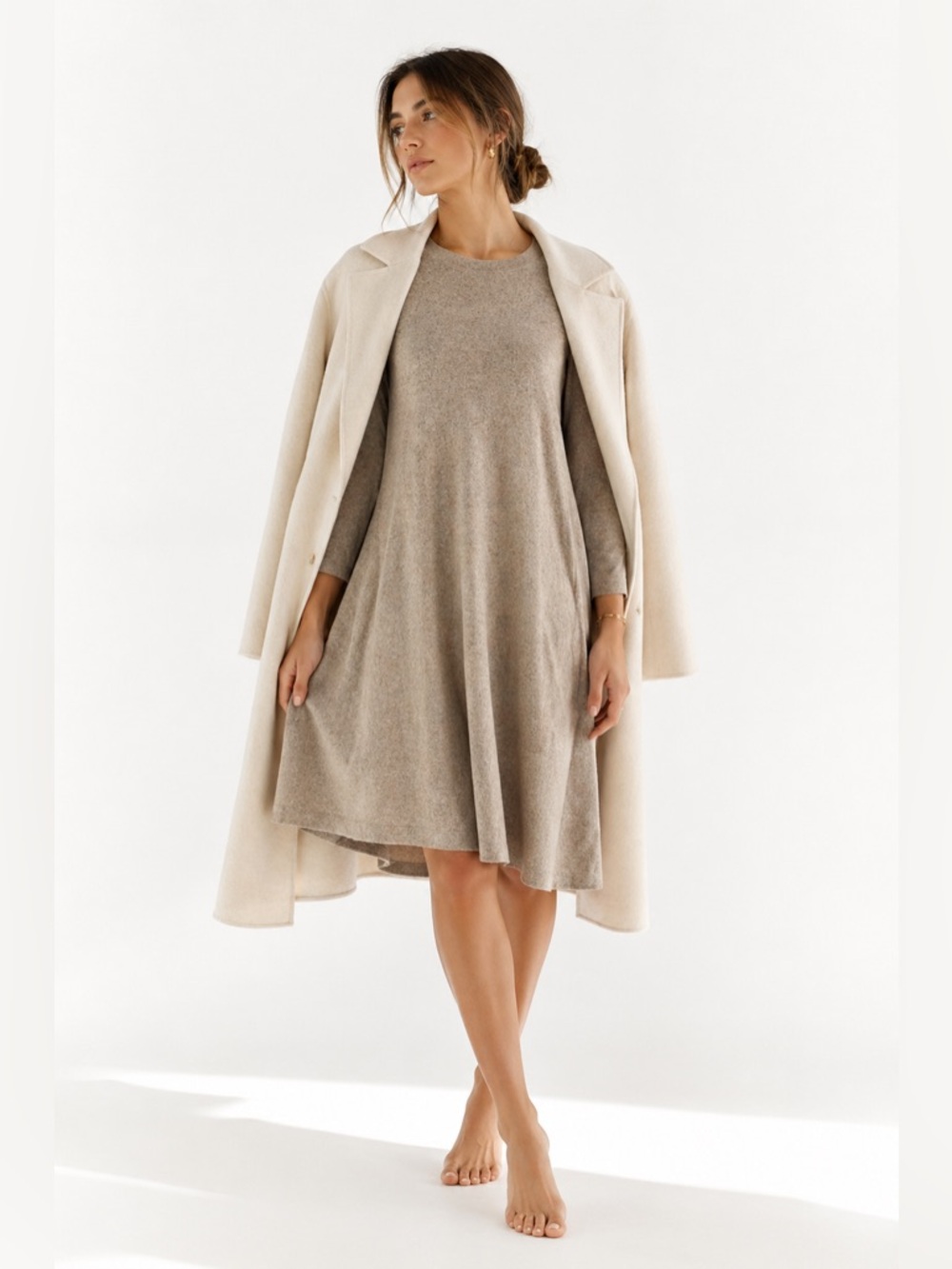 Fortune + Ivy Taupe Knit Sweater Dress Minimalist A-Line Neutral Size M